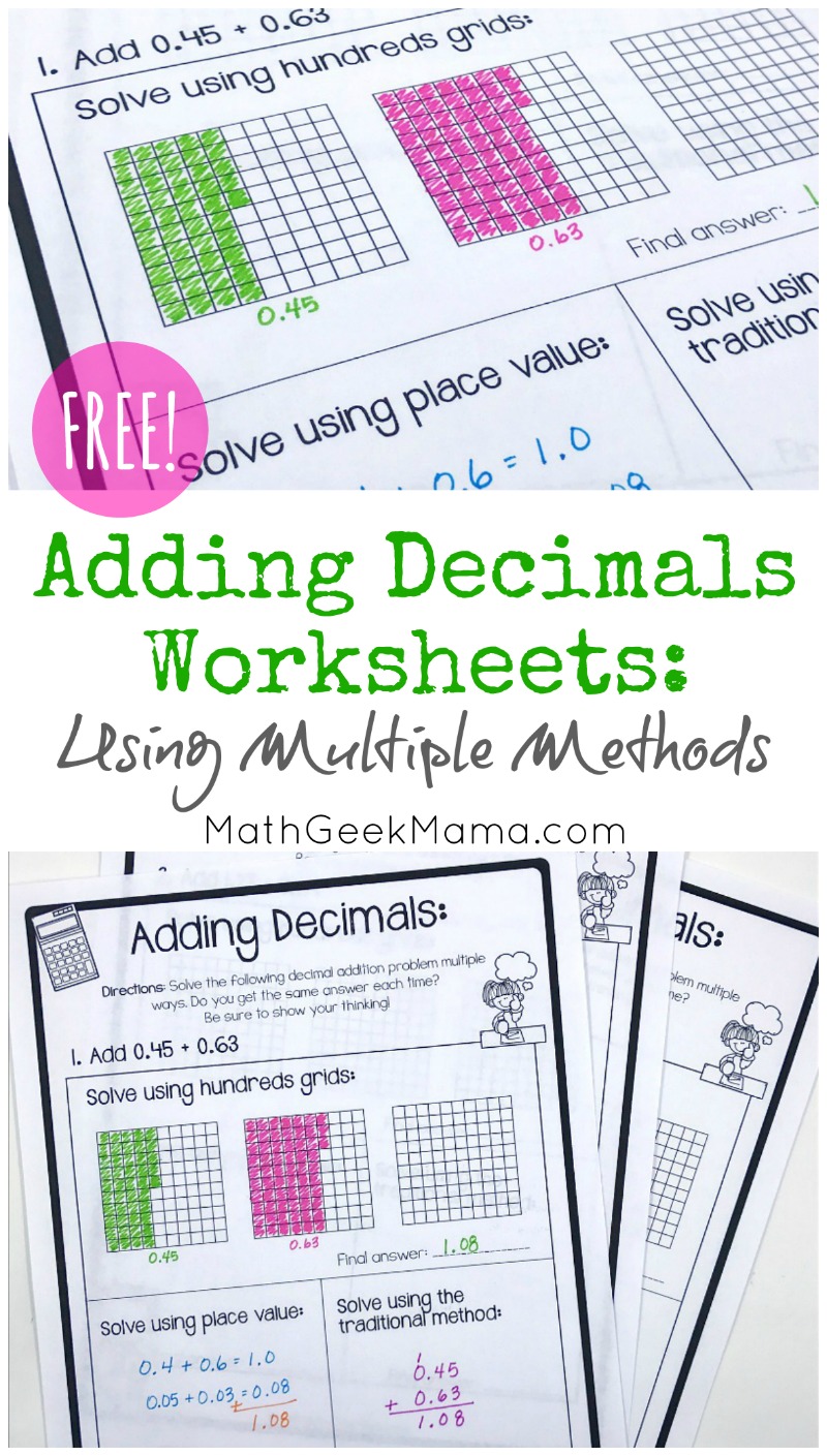 FREE} Adding Decimals Worksheets: Multiple Strategies For Adding Decimals Worksheet Pdf