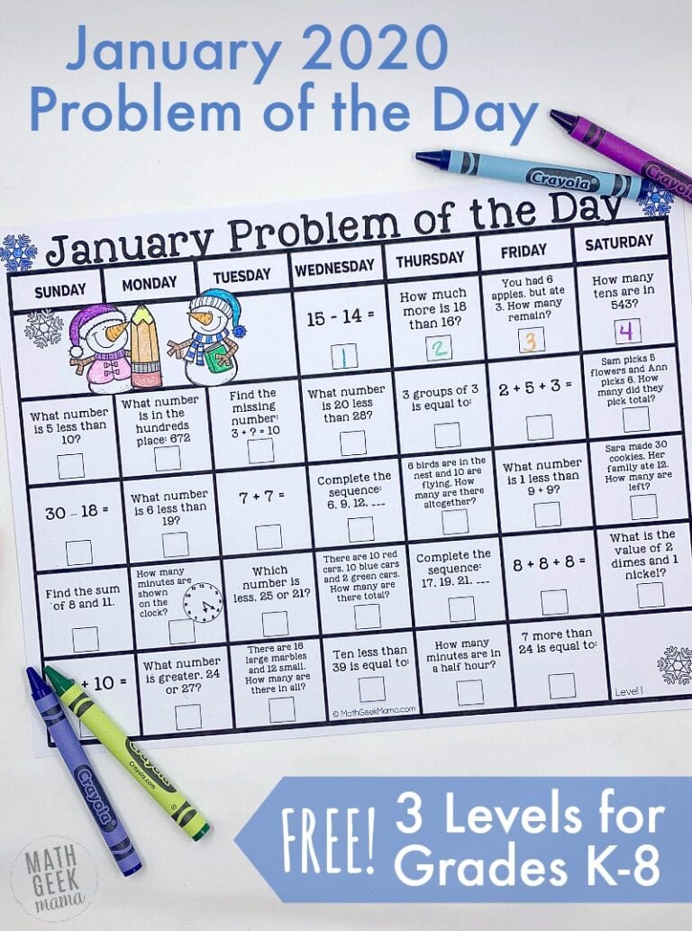 FREE January 2020 Problem of the Day Calendars