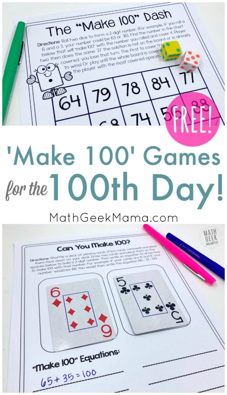 “Make 100” Math Games for 100th Day of School