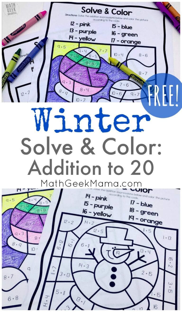 {FREE} Winter Solve & Color: Addition to 20 Practice