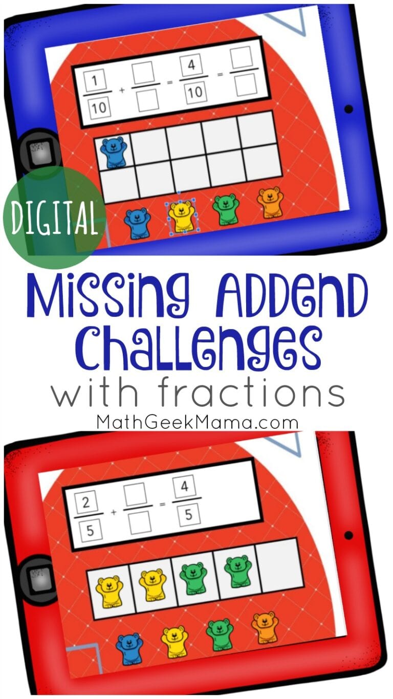 Missing Addend with Fractions: Challenges for Google Slides {FREE}