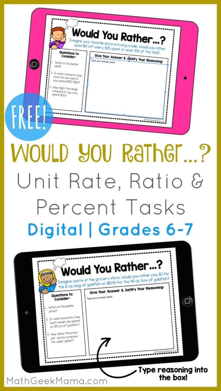 {FREE} Would You Rather…? Ratio & Percent Tasks | DIGITAL