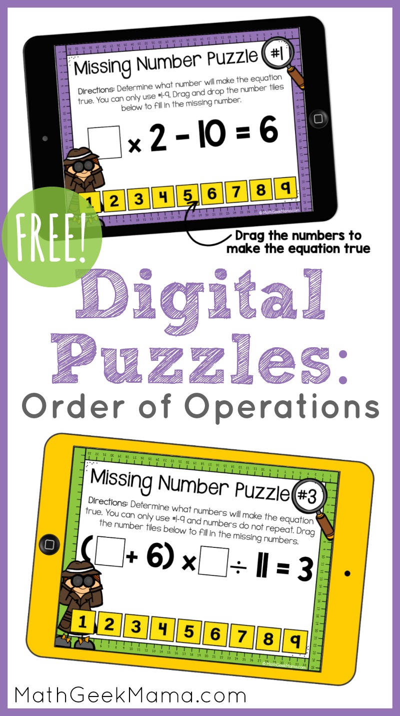 Digital Order of Operations Puzzles FREE Download  Math Geek Mama With Order Of Operations Puzzle Worksheet