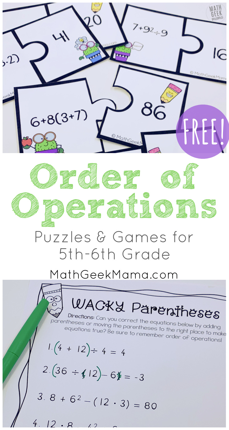 Order of Operations Games  Math Geek Mama Within Order Of Operations Puzzle Worksheet