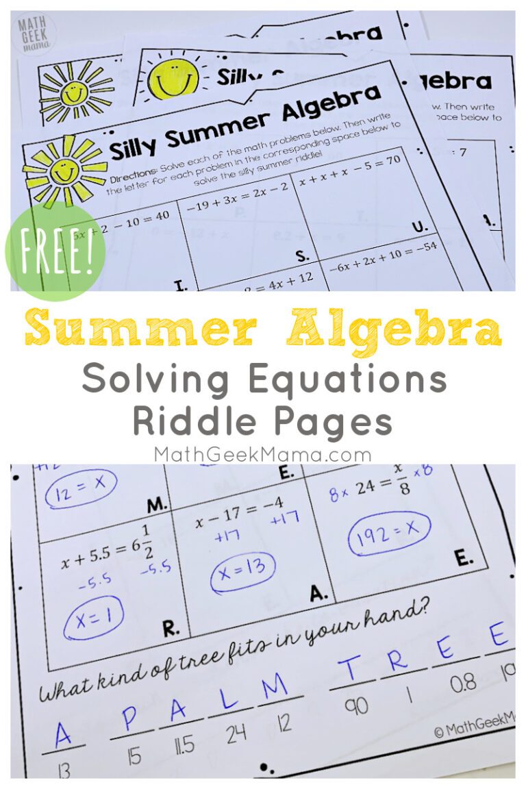 Summer Algebra Review: Solve Equations Practice