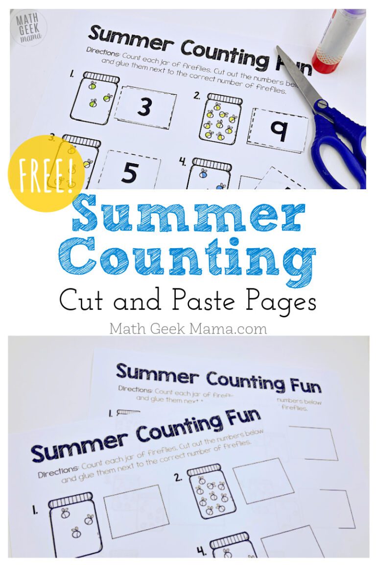 Summer Counting Worksheets: Cut & Paste Pages
