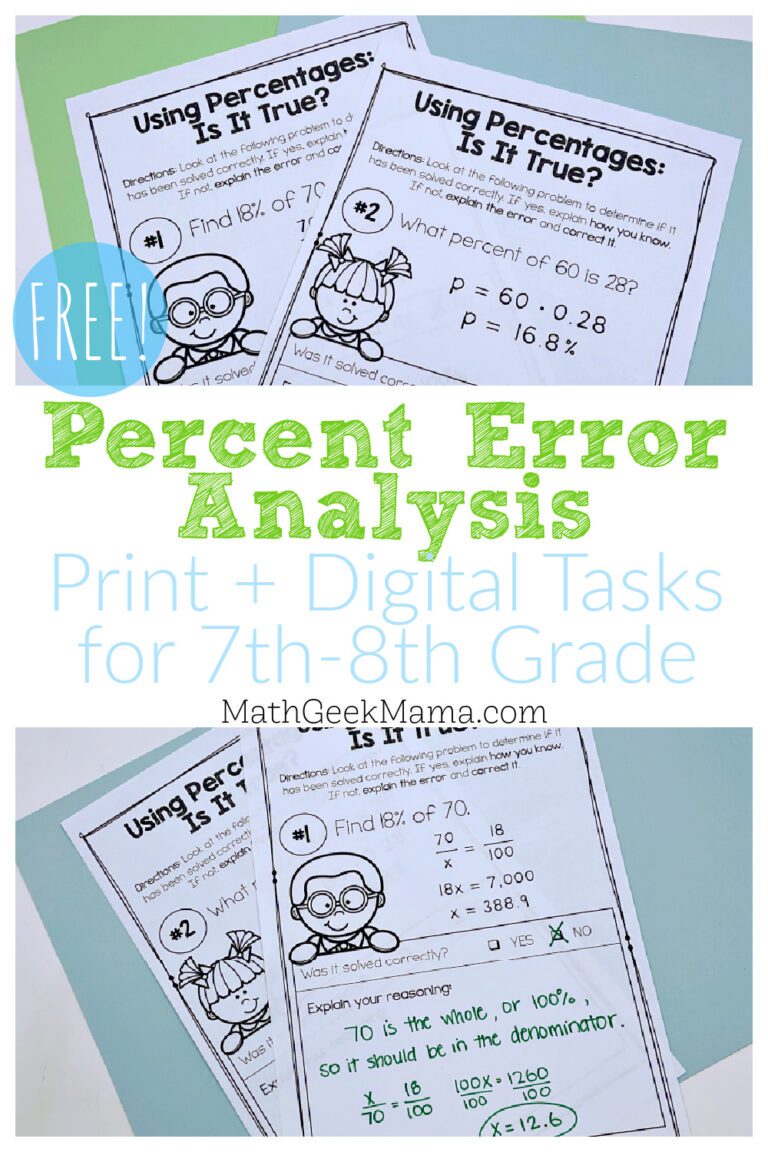 {FREE} Percent Error Analysis Tasks Grade 7-8 | PRINT+DIGITAL